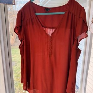 torrid Burnt Orange V-Neck Flutter Sleeve Blouse